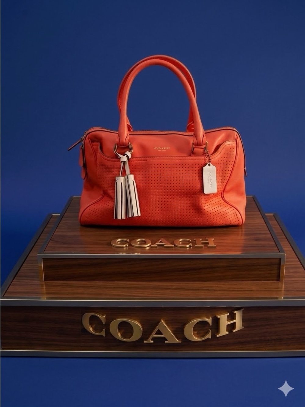 COACH legacy perforated Leather Perforated Satchel with Tassel Charm rare bag